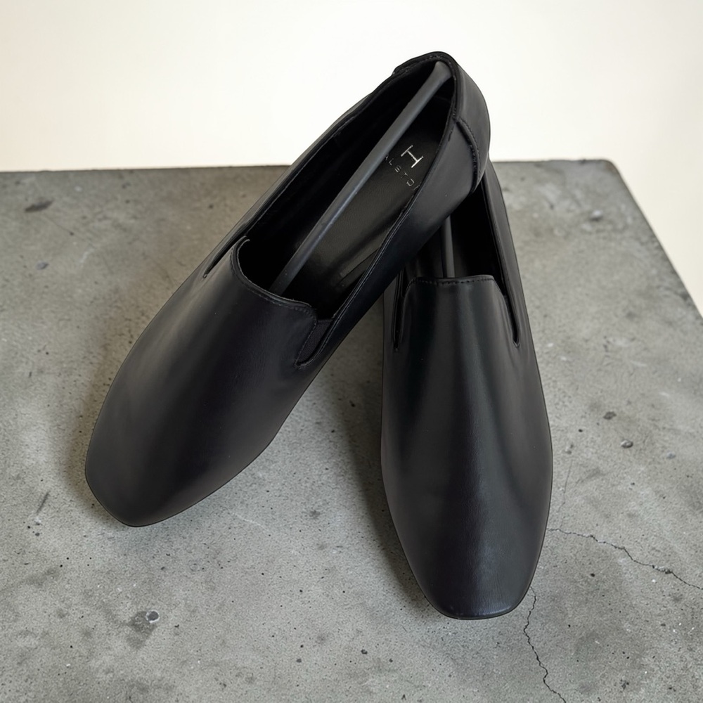 H By Halston Black Pointed Toe Flats Women 6.5 Vegan Leather Minimalist Loafers - Picture 4 of 6